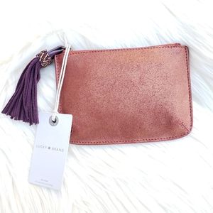 Lucky Brand Champagne Metallic Pouch Beaded Tassel – Rose Gold/Red Orange